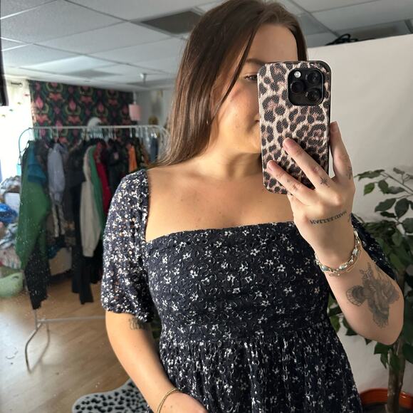 Maeve Anthropologie Lillianne Floral Eyelet Square Neck Mini Dress Black Size 8 - Picture 7 of 7